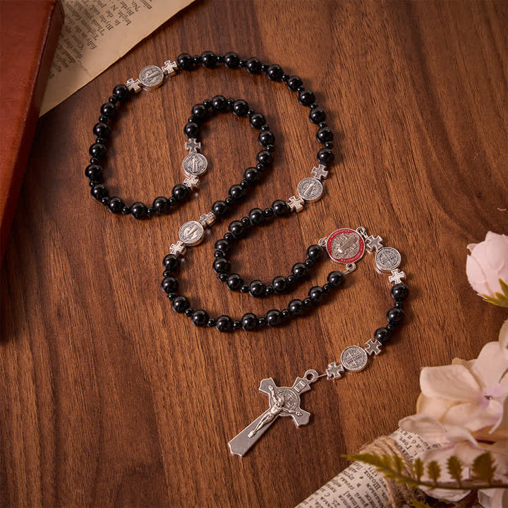 Christianartworkshop Sleek Black Acrylic Bead Rosary with St.Benedict Medals: Emblem of Steadfast Heavenly Safeguard - St.Benedict-Themed Rosary - image 0