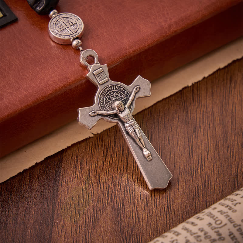 Christianartworkshop Carved Black Skull Acrylic Memento Mori Rosary with St.Benedict Medals - image 8