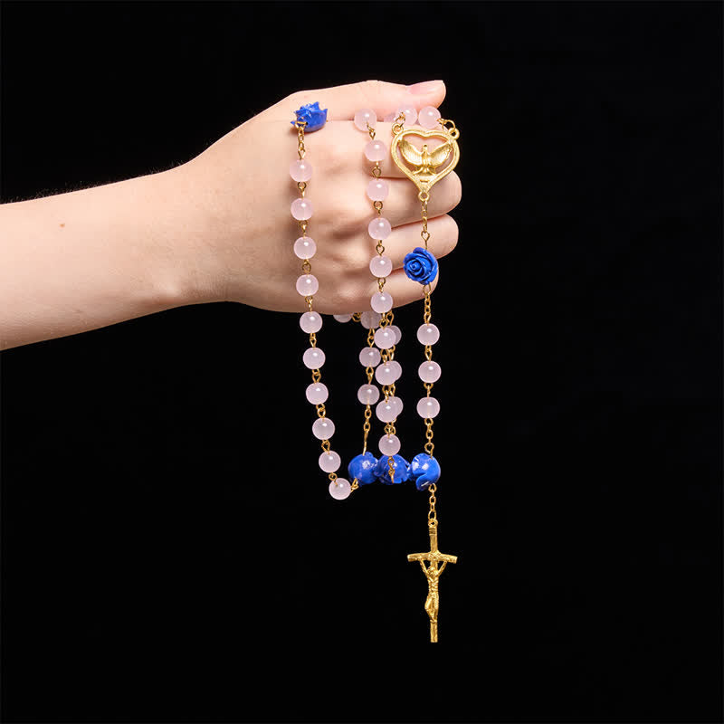 FREE Today: Heavenly Royal Blue Rose Pink Glass Rosary with Holy Spirit Heart & Crucifix - image 1