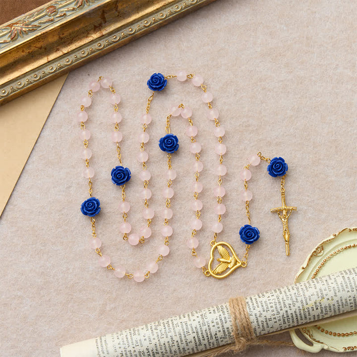 FREE Today: Heavenly Royal Blue Rose Pink Glass Rosary with Holy Spirit Heart & Crucifix - image 4