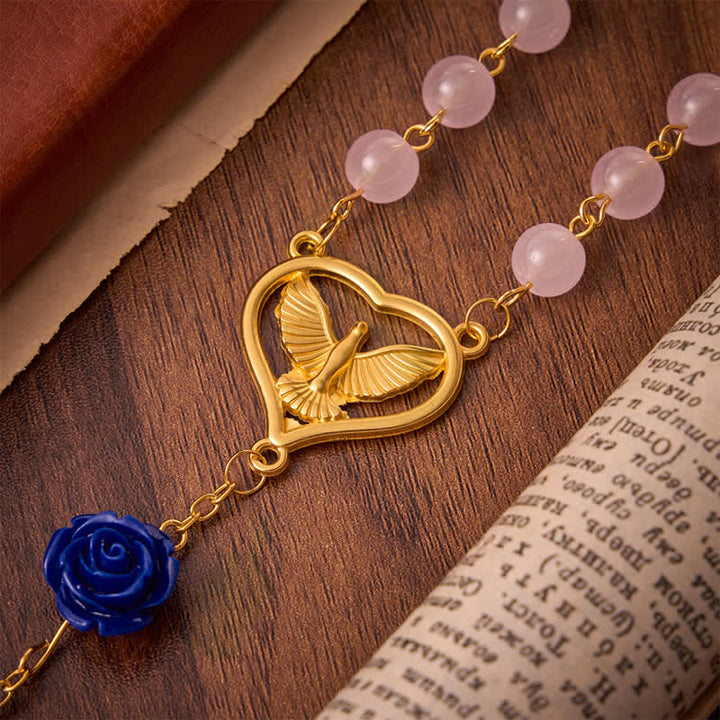 FREE Today: Heavenly Royal Blue Rose Pink Glass Rosary with Holy Spirit Heart & Crucifix - image 7