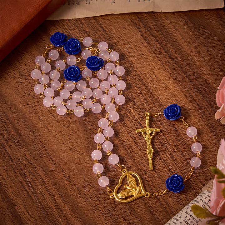 FREE Today: Heavenly Royal Blue Rose Pink Glass Rosary with Holy Spirit Heart & Crucifix - image 2