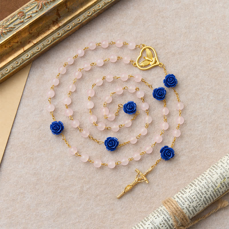 FREE Today: Heavenly Royal Blue Rose Pink Glass Rosary with Holy Spirit Heart & Crucifix - image 5
