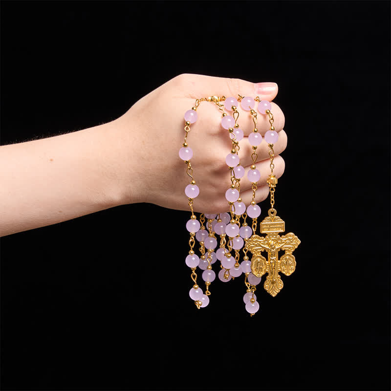Christianartworkshop Pale Lavender Glass Bead Rosary with Sacred Heart Crucifix: Emblem of Gentle Heavenly Mercy - image 1