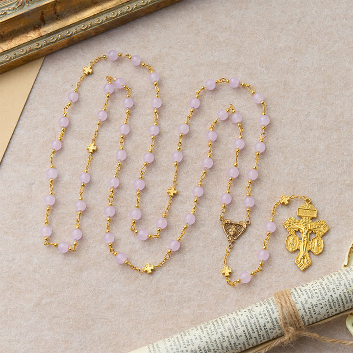 Christianartworkshop Pale Lavender Glass Bead Rosary with Sacred Heart Crucifix: Emblem of Gentle Heavenly Mercy - image 7