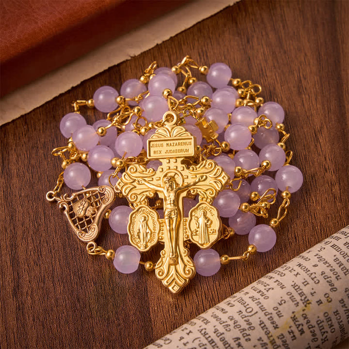 Christianartworkshop Pale Lavender Glass Bead Rosary with Sacred Heart Crucifix: Emblem of Gentle Heavenly Mercy - Lavender Glass Bead Rosary - image 0
