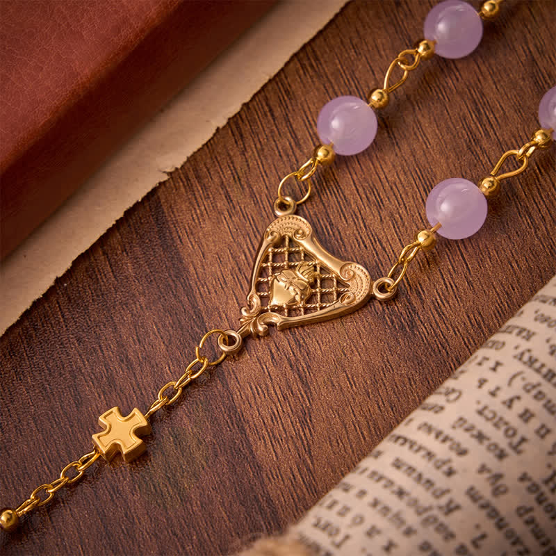 Christianartworkshop Pale Lavender Glass Bead Rosary with Sacred Heart Crucifix: Emblem of Gentle Heavenly Mercy - image 6