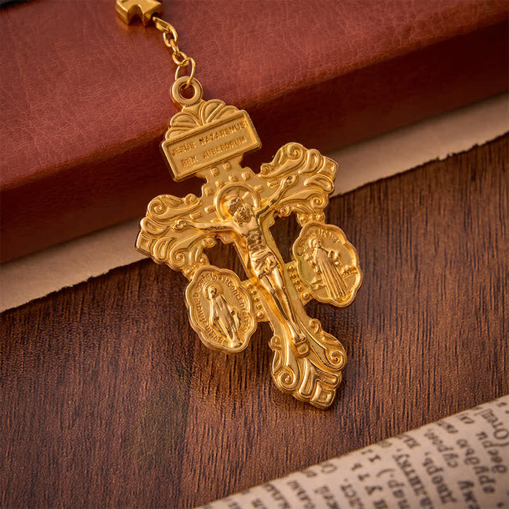 Christianartworkshop Pale Lavender Glass Bead Rosary with Sacred Heart Crucifix: Emblem of Gentle Heavenly Mercy - image 2