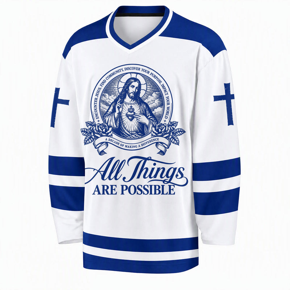 Christianartworkshop All Things Are Possible Jesus Icon Hockey Jersey - image 1