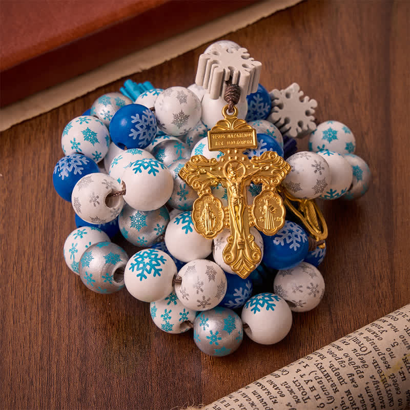 Christianartworkshop Snowflake Wooden Bead Rosary with Holy Spirit Heart Medal: Emblem of Pure Heavenly Serenity - image 3