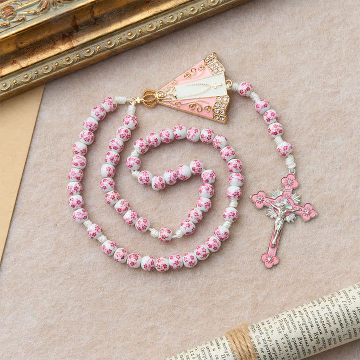 Christianartworkshop Pink Floral Porcelain Bead Rosary with Our Lady of Aparecida Medallion - image 5