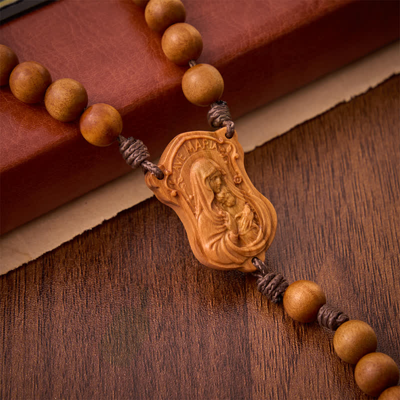 Christianartworkshop Natural Timber Prayer Rosary & Madonna and Child Motif: Token of Abiding Divine Warmth - image 18