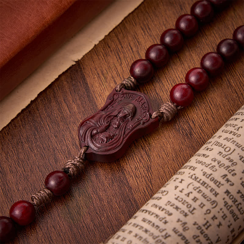 Christianartworkshop Natural Timber Prayer Rosary & Madonna and Child Motif: Token of Abiding Divine Warmth - image 9