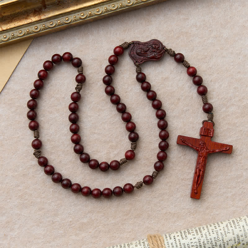 Christianartworkshop Natural Timber Prayer Rosary & Madonna and Child Motif: Token of Abiding Divine Warmth - image 4
