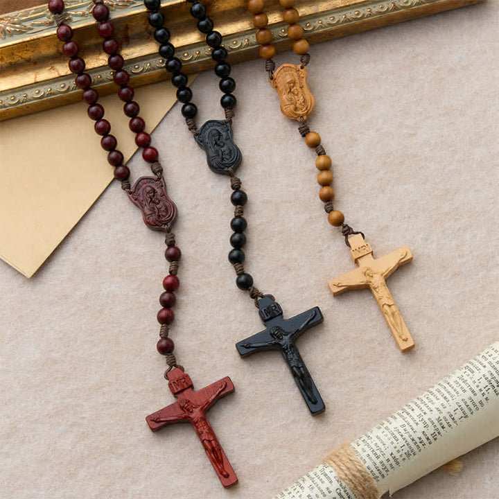 Christianartworkshop Natural Timber Prayer Rosary & Madonna and Child Motif: Token of Abiding Divine Warmth - image 1