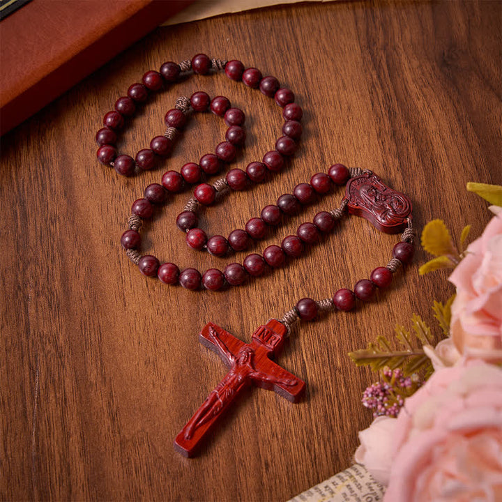 Christianartworkshop Natural Timber Prayer Rosary & Madonna and Child Motif: Token of Abiding Divine Warmth - image 2