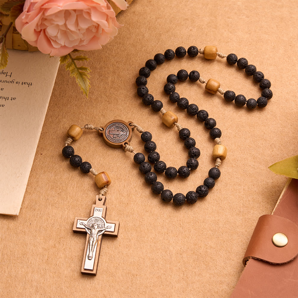 FREE Today: Natural Durable Volcanic Stone Rosary with St. Benedict Medal & Crucifix - image 1
