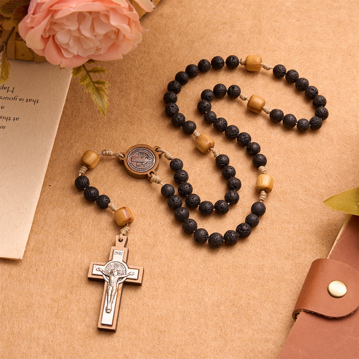 FREE Today: Natural Durable Volcanic Stone Rosary with St. Benedict Medal & Crucifix - image 1