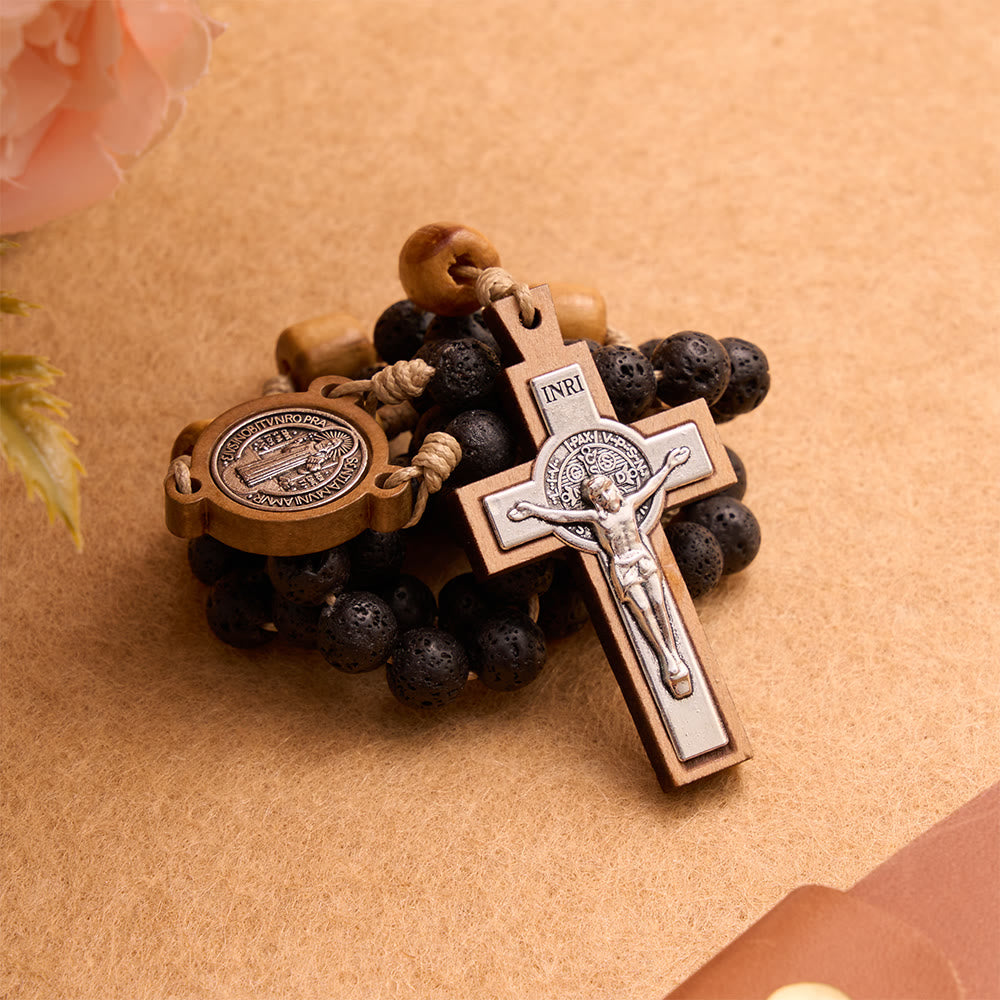 FREE Today: Natural Durable Volcanic Stone Rosary with St. Benedict Medal & Crucifix - image 5