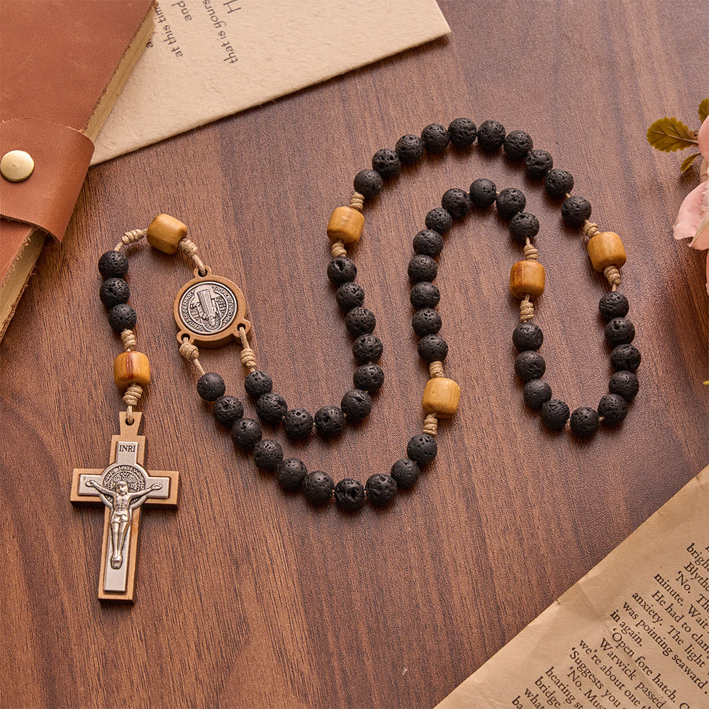 FREE Today: Natural Durable Volcanic Stone Rosary with St. Benedict Medal & Crucifix - St. Benedict & Crucifix - image 0