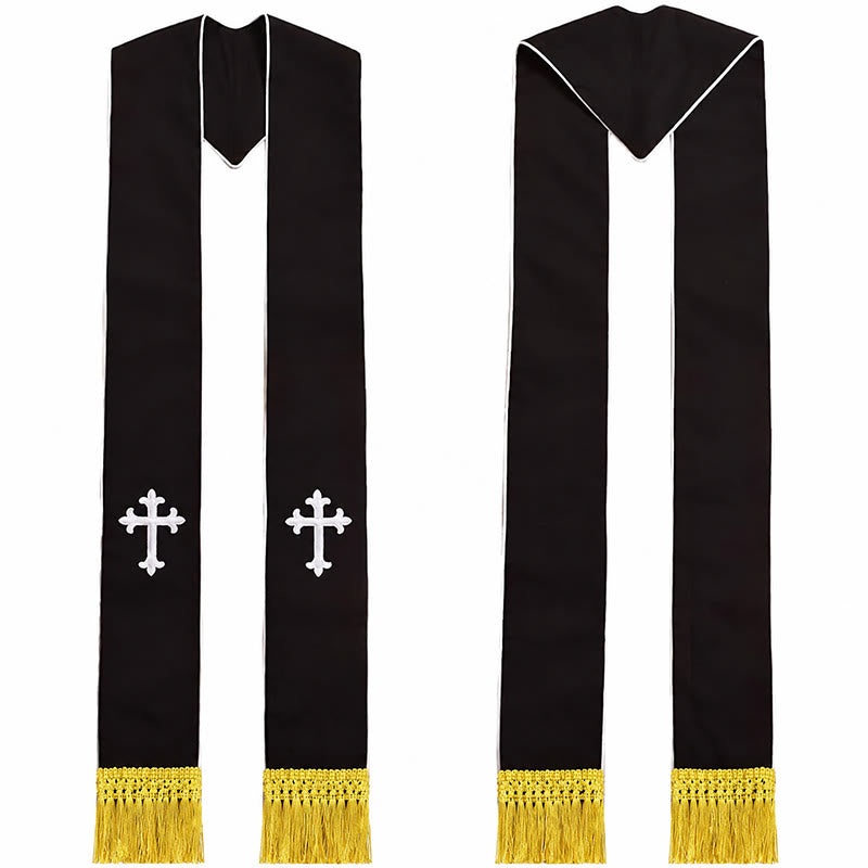 Christianartworkshop Traditional Multi-Color Clergy Stole: Cross Embroidery & Golden Tassel Details - White-1 - Standard Liturgical (270cm Total) - image 0