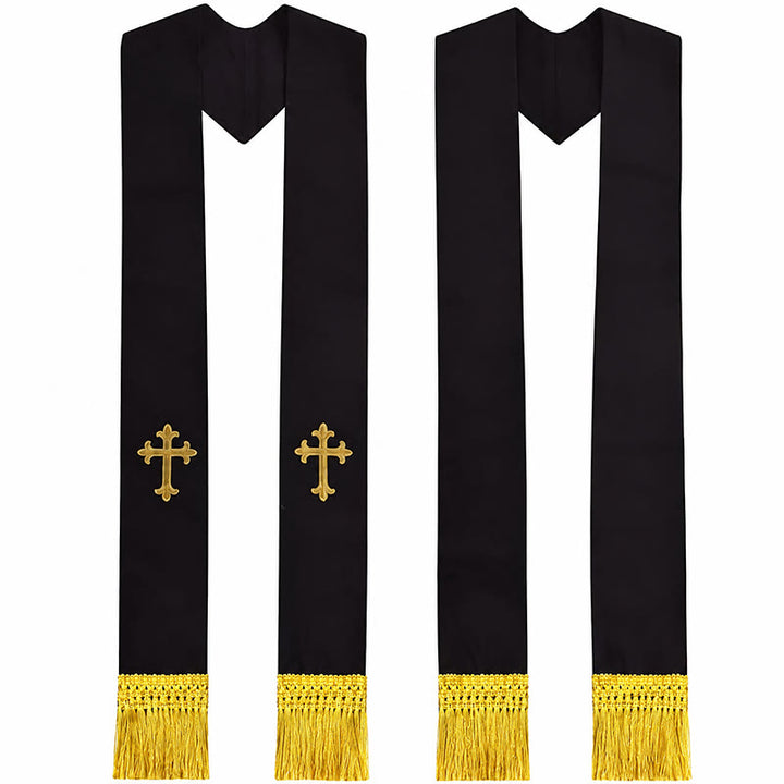 Christianartworkshop Traditional Multi-Color Clergy Stole: Cross Embroidery & Golden Tassel Details - Golden-1 - Standard Liturgical (270cm Total) - image 2
