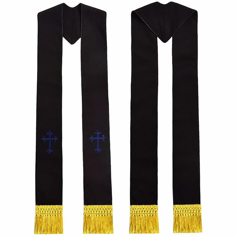 Christianartworkshop Traditional Multi-Color Clergy Stole: Cross Embroidery & Golden Tassel Details - Blue - Standard Liturgical (270cm Total) - image 5
