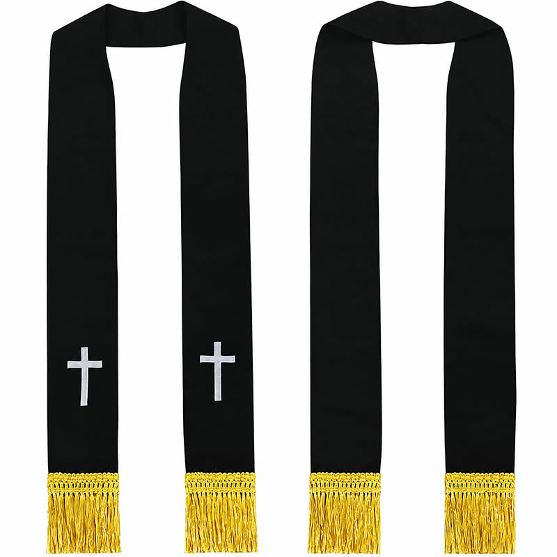 Christianartworkshop Traditional Multi-Color Clergy Stole: Cross Embroidery & Golden Tassel Details - White-2 - Standard Liturgical (270cm Total) - image 1