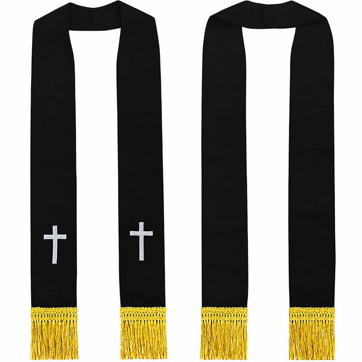 Christianartworkshop Traditional Multi-Color Clergy Stole: Cross Embroidery & Golden Tassel Details - White-2 - Standard Liturgical (270cm Total) - image 1