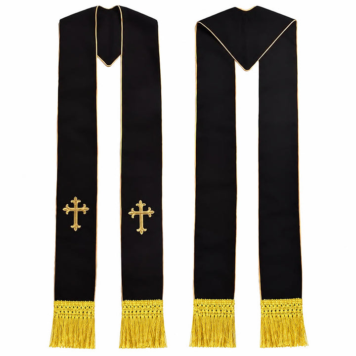 Christianartworkshop Traditional Multi-Color Clergy Stole: Cross Embroidery & Golden Tassel Details - Golden-2 - Standard Liturgical (270cm Total) - image 3