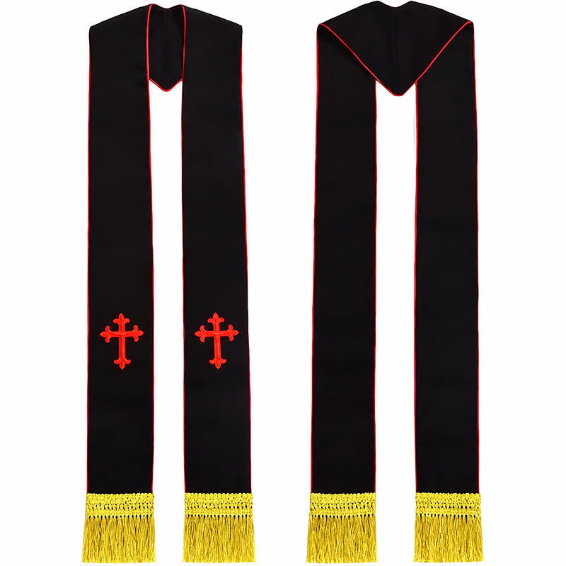 Christianartworkshop Traditional Multi-Color Clergy Stole: Cross Embroidery & Golden Tassel Details - Red - Standard Liturgical (270cm Total) - image 4