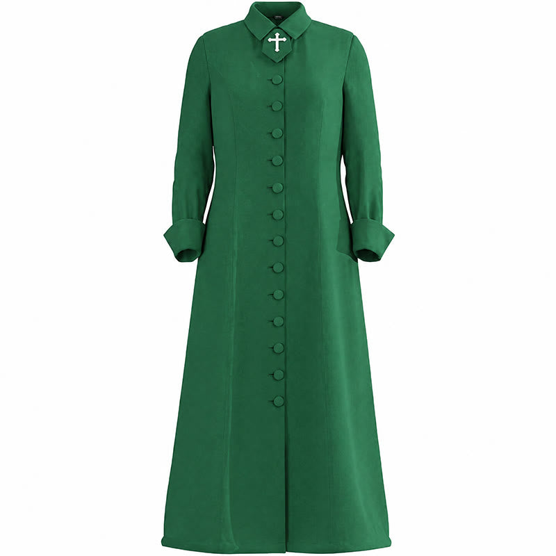 Christianartworkshop Women's Pastor Robe With Collar Cross Motif And Feminine Silhouette Women's Clergy Robe - Green - 3XL - image 20