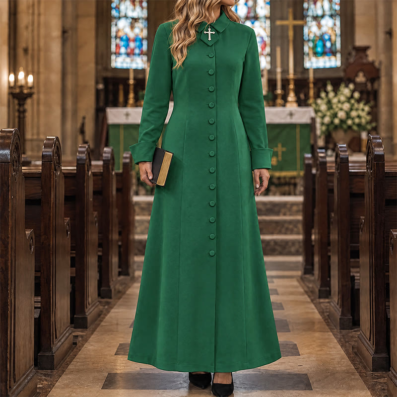 Christianartworkshop Women's Pastor Robe With Collar Cross Motif And Feminine Silhouette Women's Clergy Robe - image 19