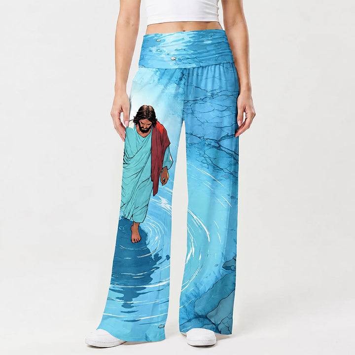 Christianartworkshop Jesus Walking On Water Ripple Lake Comic Art Casual Faith Women’s Wide Leg Pants - US22,UK/AU26,EU54(6XL) - image 0