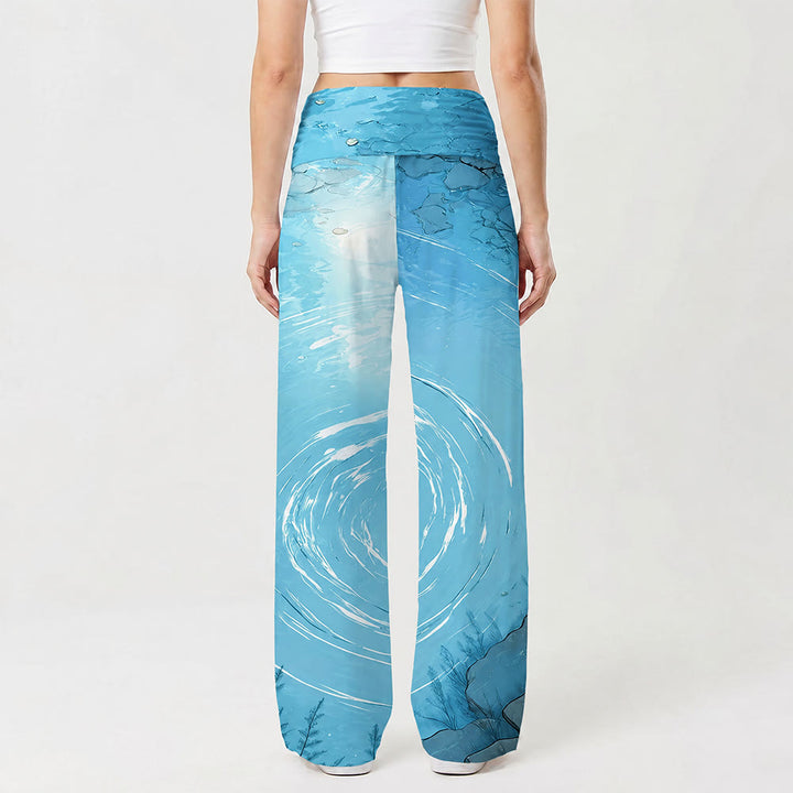 Christianartworkshop Jesus Walking On Water Ripple Lake Comic Art Casual Faith Women’s Wide Leg Pants - image 1