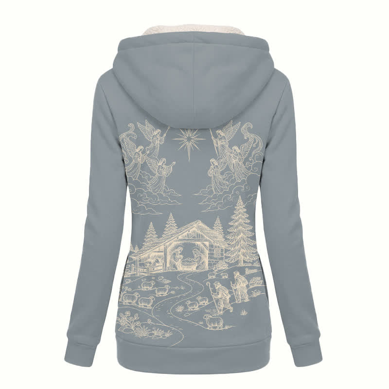 Christianartworkshop Nativity Sketch Sherpa Hooded Winter Coat - image 1