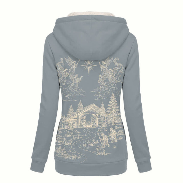 Christianartworkshop Nativity Sketch Sherpa Hooded Winter Coat - image 1