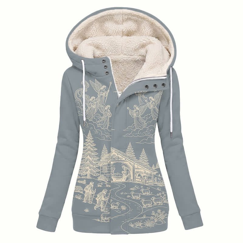 Christianartworkshop Nativity Sketch Sherpa Hooded Winter Coat - US16,UK/AU20,EU48(4XL) - image 0