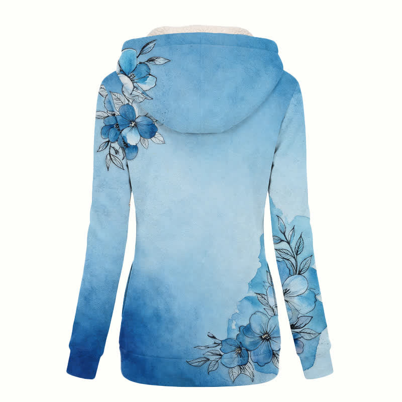 Christianartworkshop Blue Ombre Floral Cross Sherpa Hooded Winter Coat - image 1