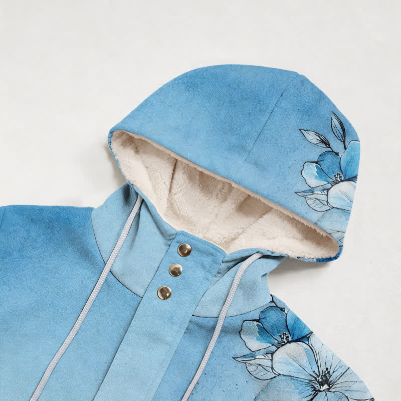 Christianartworkshop Blue Ombre Floral Cross Sherpa Hooded Winter Coat - image 2