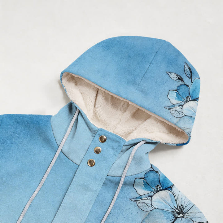 Christianartworkshop Blue Ombre Floral Cross Sherpa Hooded Winter Coat - image 2