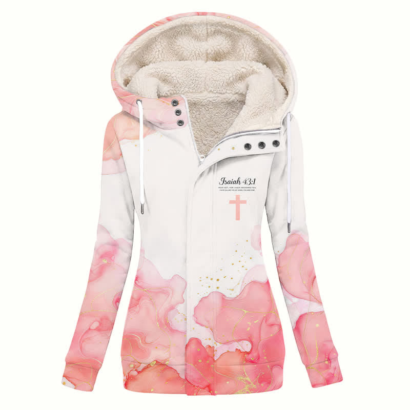 Christianartworkshop Isaiah 43:1 Floral Cross Sherpa Hooded Winter Coat - US16,UK/AU20,EU48(4XL) - image 0