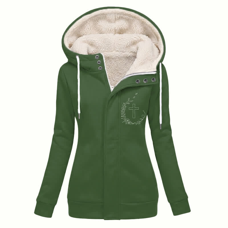 Christianartworkshop Olive Cross Bloom Sherpa Lined Hooded Winter Coat - US16,UK/AU20,EU48(4XL) - image 0