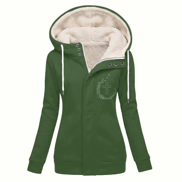 Christianartworkshop Olive Cross Bloom Sherpa Lined Hooded Winter Coat - US16,UK/AU20,EU48(4XL) - image 0
