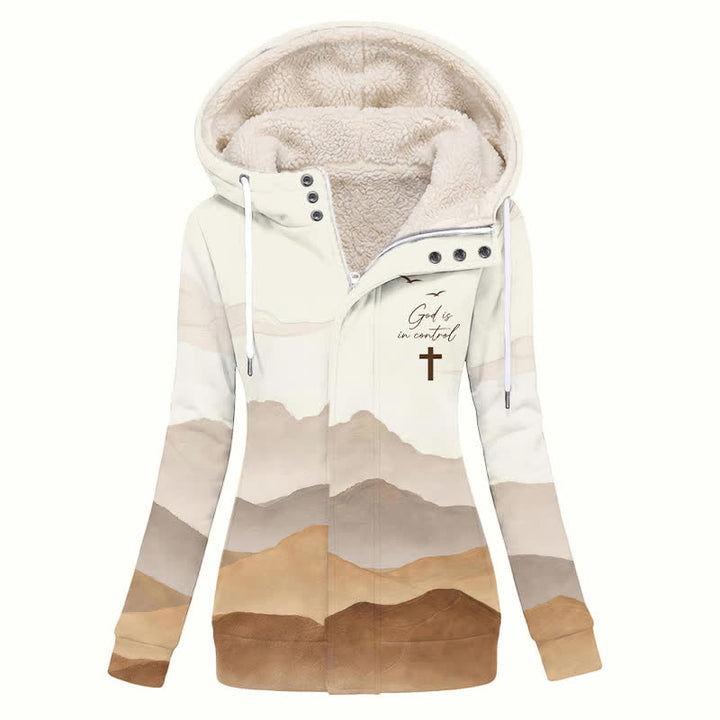 Christianartworkshop God Is In Control Sherpa Hooded Mountain Print Coat - US16,UK/AU20,EU48(4XL) - image 0