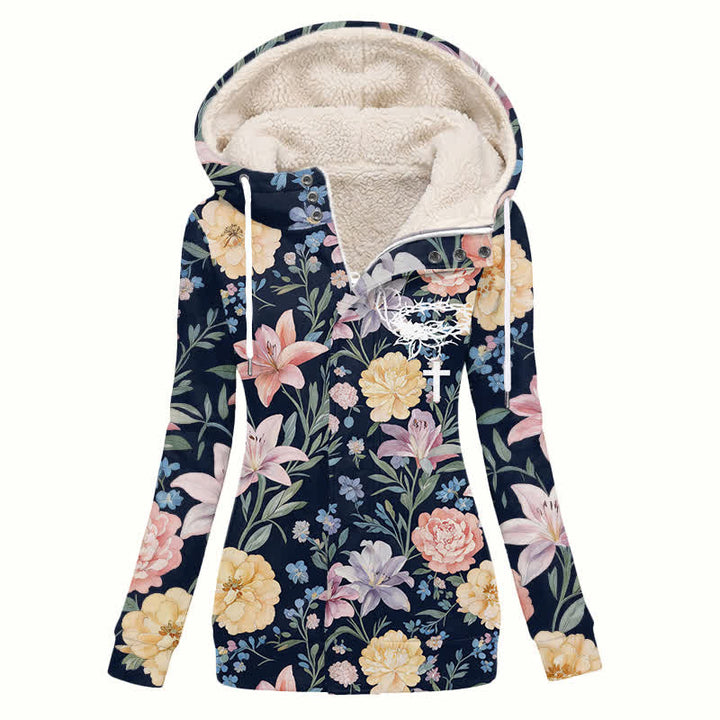 Christianartworkshop Navy Bloom Sherpa Lined Hooded Winter Coat - US16,UK/AU20,EU48(4XL) - image 0