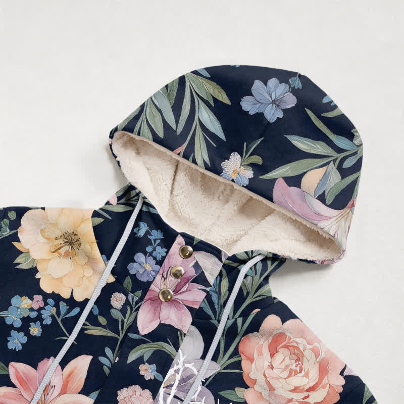 Christianartworkshop Navy Bloom Sherpa Lined Hooded Winter Coat - image 2