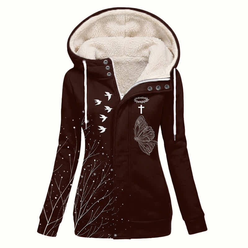 Christianartworkshop Butterfly Bird Sherpa Hooded Winter Coat - US16,UK/AU20,EU48(4XL) - image 0