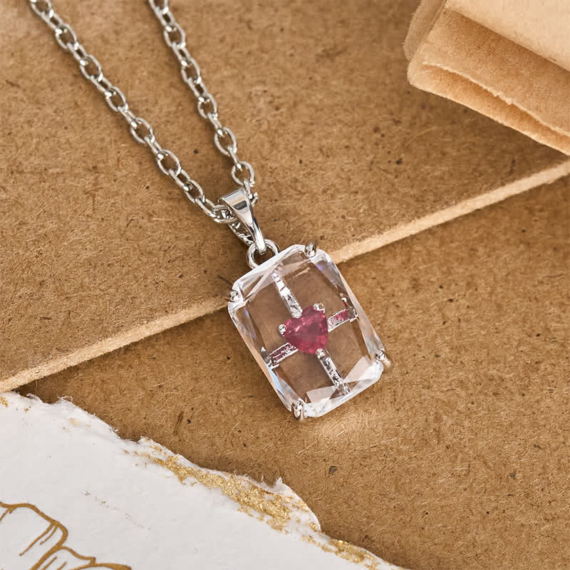 Christianartworkshop Sparkling Cased Sacred Heart Pendant: Beacon of Timeless Devotional Love - Square Shape & Rose Zircon - Silver - image 9