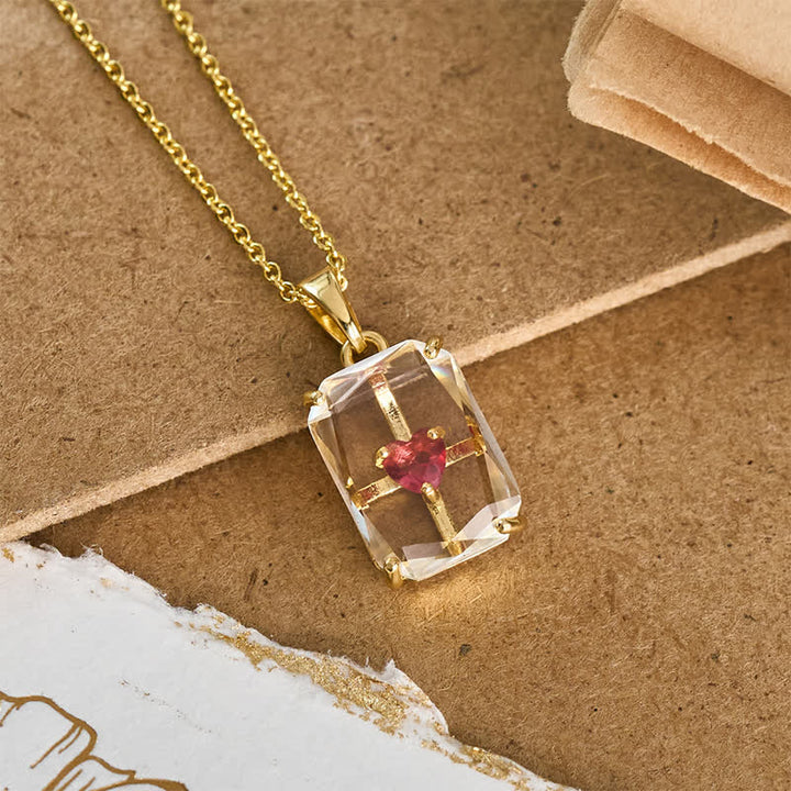 Christianartworkshop Sparkling Cased Sacred Heart Pendant: Beacon of Timeless Devotional Love - Square Shape & Rose Zircon - Golden - image 7